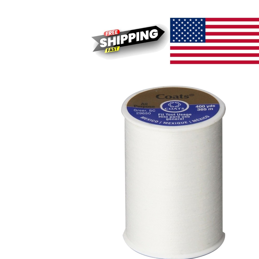 All Purpose Thread 400 Yards White Polyester Strong Durable for Sewing Projects