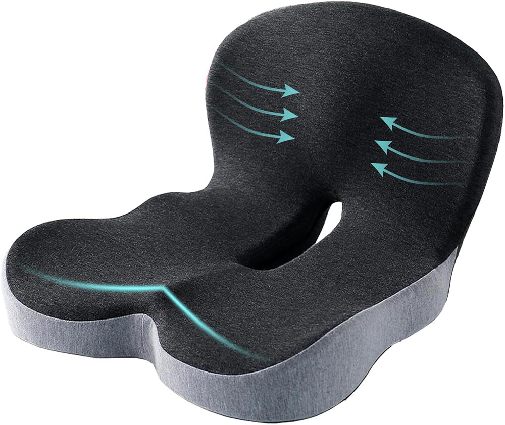 Memory Foam Seat Cushion w/Lumbar Support Pillow for Back & Sciatica Pain Relief