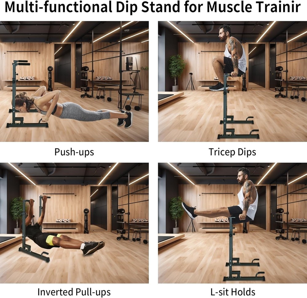 Multifunction Dip Station Pull Up Bar Fullbody Adjustable Height Dip Bar Station