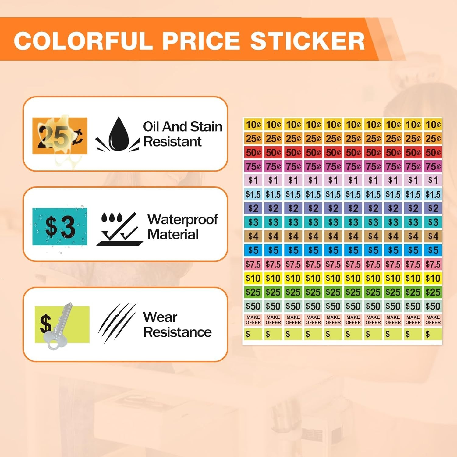 2400Pcs Garage Sale Stickers1/2"×3/4" Yard Sales Price Stickers Rectangle Pre...