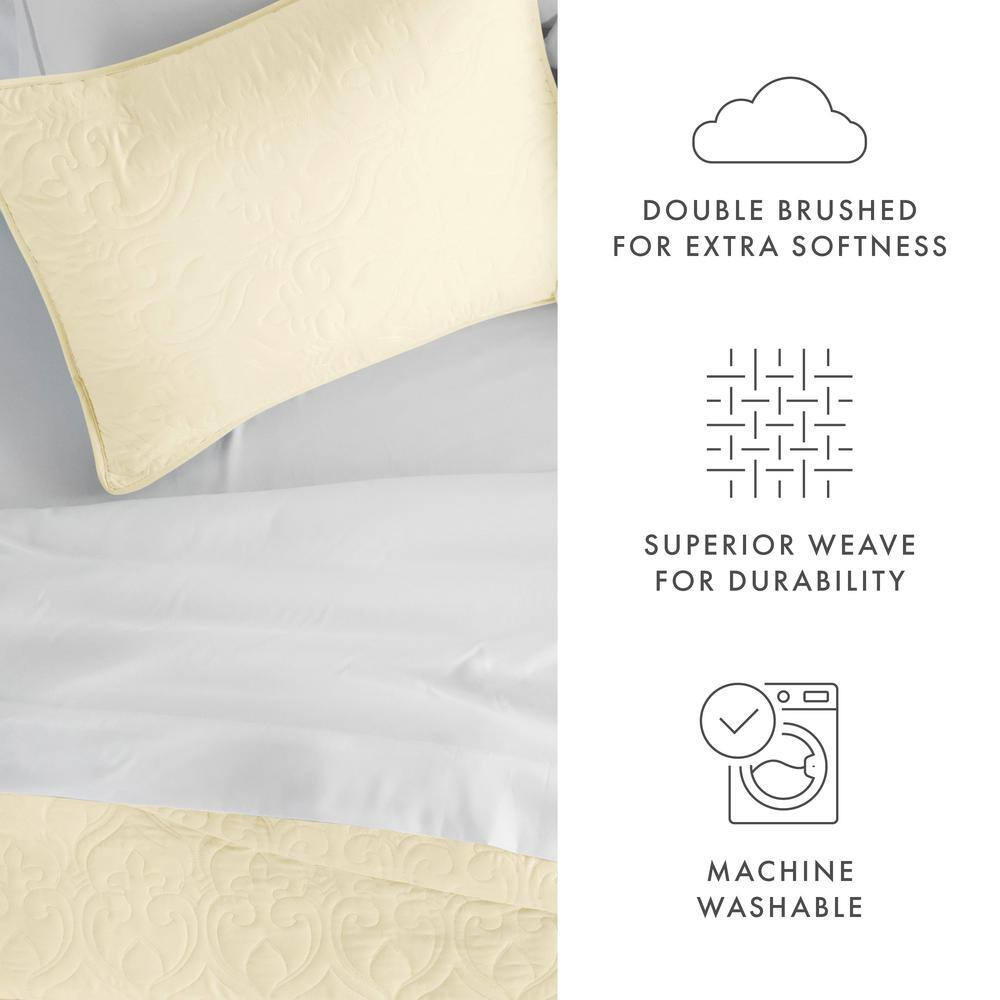 Damask Yellow Microfiber Queen Performance Quilted Coverlet Set