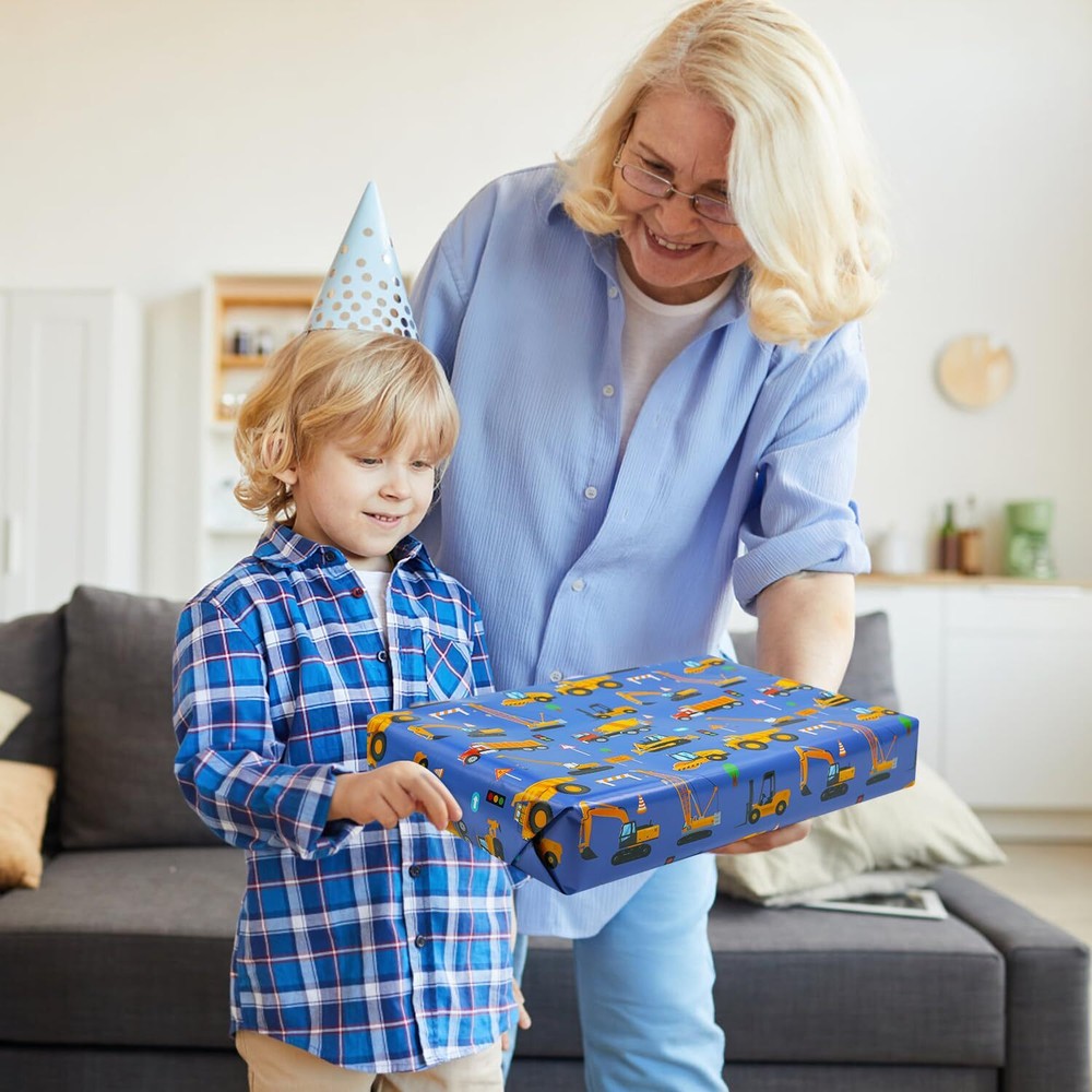 Birthday Wrapping Paper Construction Design 6 SheetsRoad Under Construction E...