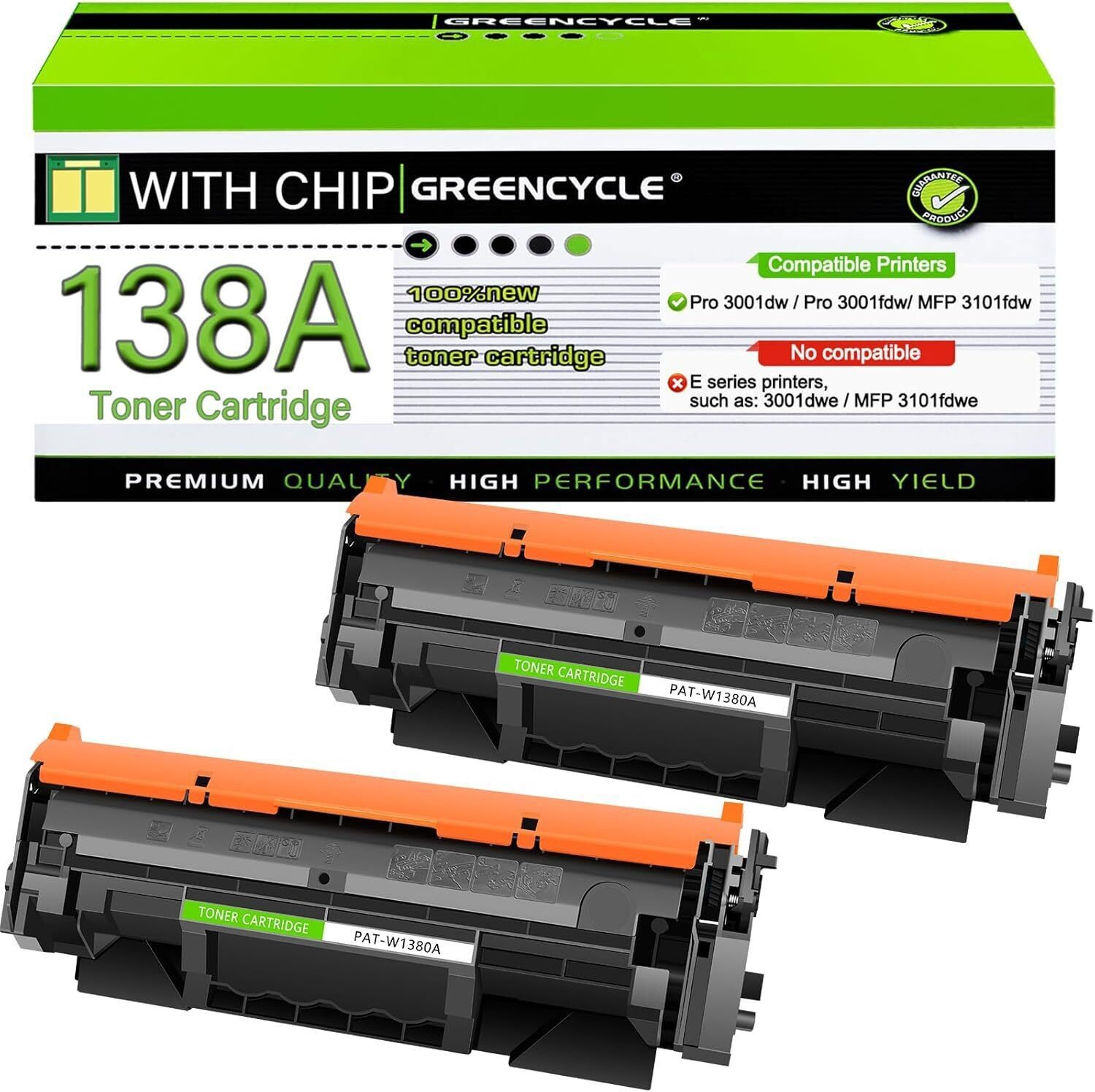 2PK W1380A Toner with Chip For 138A HP LaserJet Pro 3001dw 3001fdw MFP 3101fdw