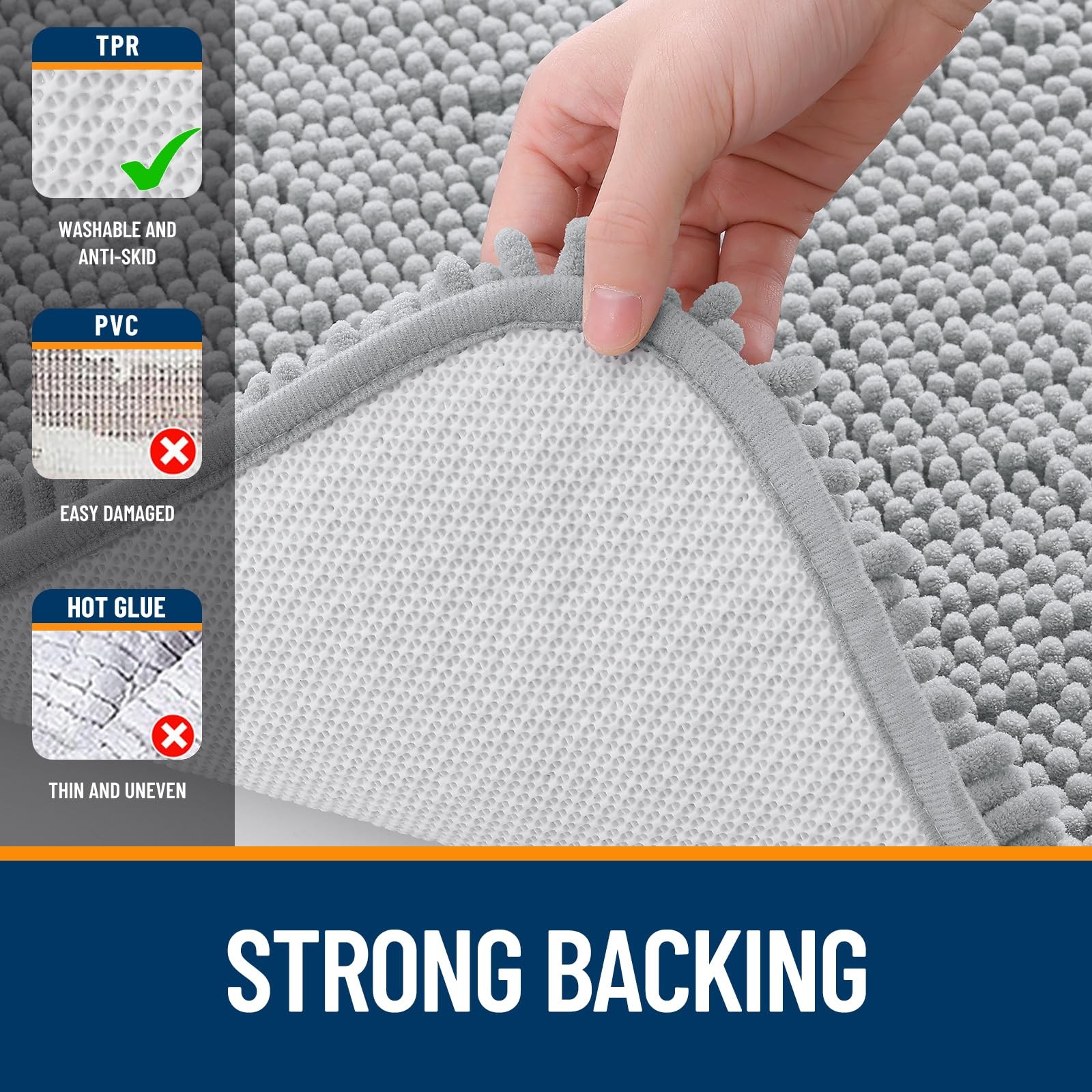 OLANLY Bathroom Rugs 44x32, Extra Soft Absorbent 44" x 32", Light Grey