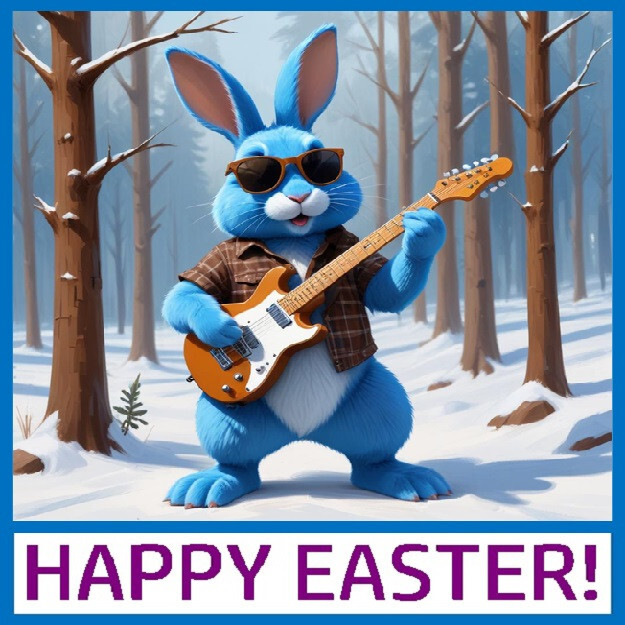 30 Custom Easter Rockin' Blue Rabbit Personalized Address Labels