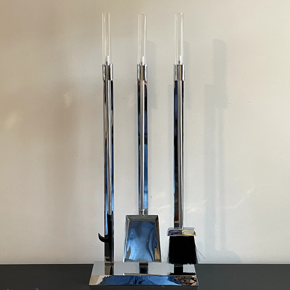 Alessandro Albrizzi FIREPLACE SET TOOLS Lucite Chrome Space Age Modern Chic