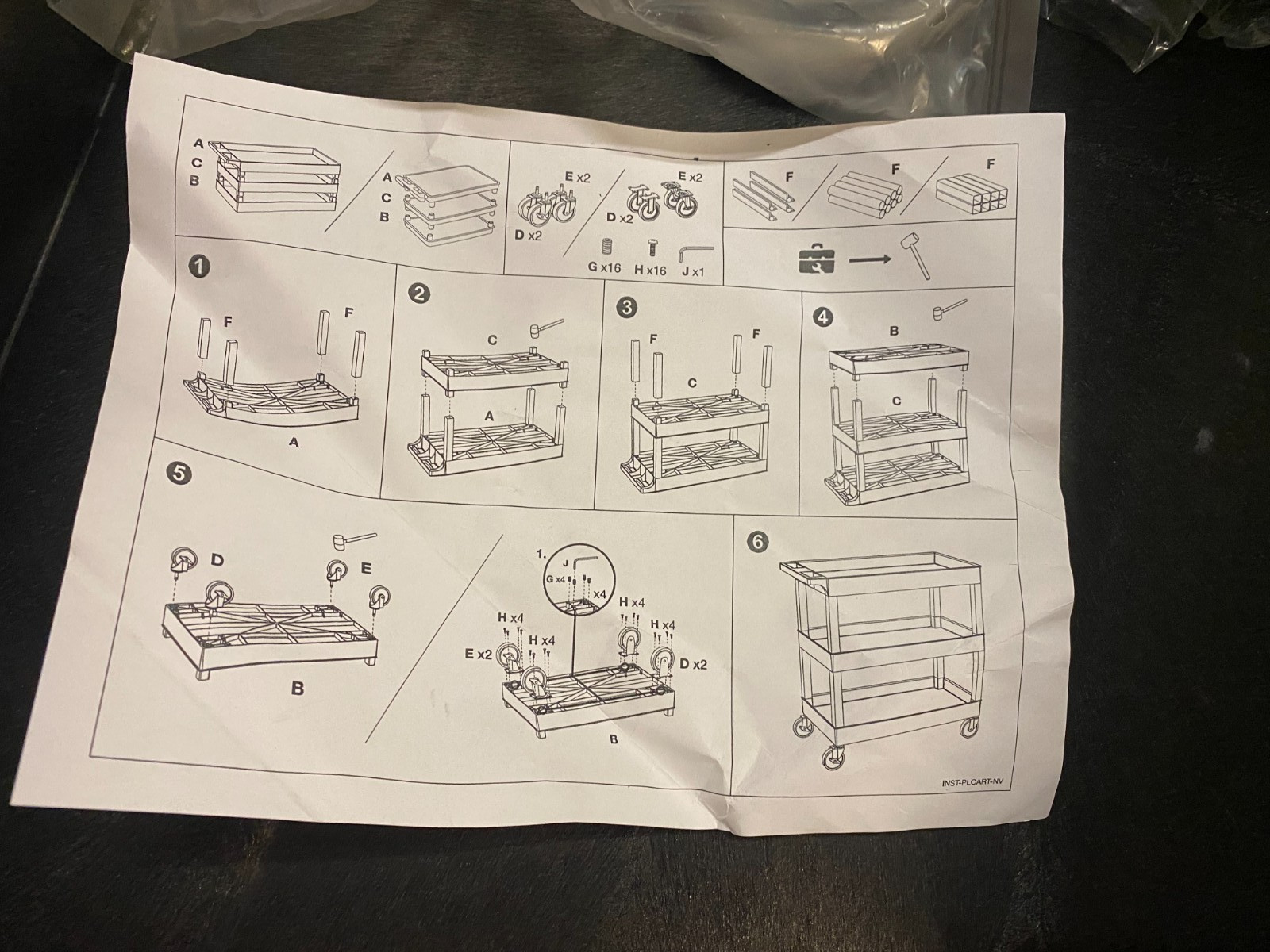 **DAMAGED** Luxor EC111-B 3-Shelf Tub Storage Cart - Black