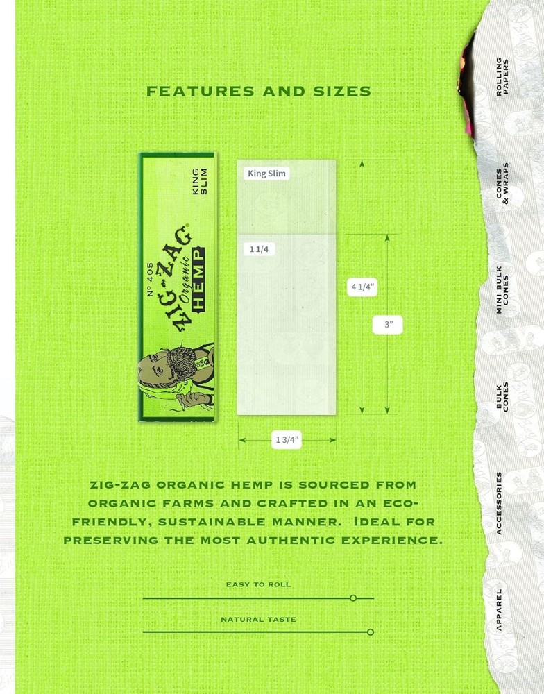 ZIG-ZAG Hemp Rolling Papers 1¼ Size (6 Bookets) - 50 Sheets Each