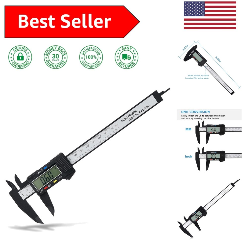 Precision Digital Caliper 0-6" with Large LCD & Auto-Off Feature – Black