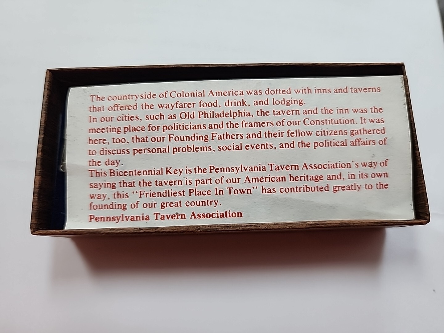 VINTAGE 1976 CENTENNIAL "PENNSYLVANIA TAVERN ASSOCIATION" KEY IN O.B.! Free Ship