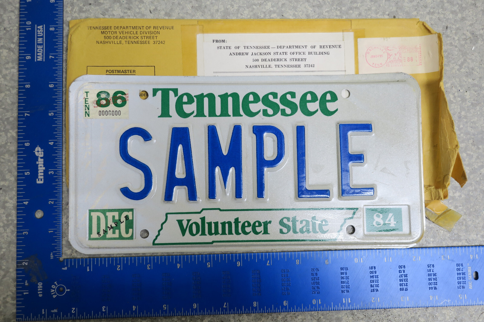 Tennessee Tn License Plate Tag Sample Tn 1984 84 1986 86 SAMPLE