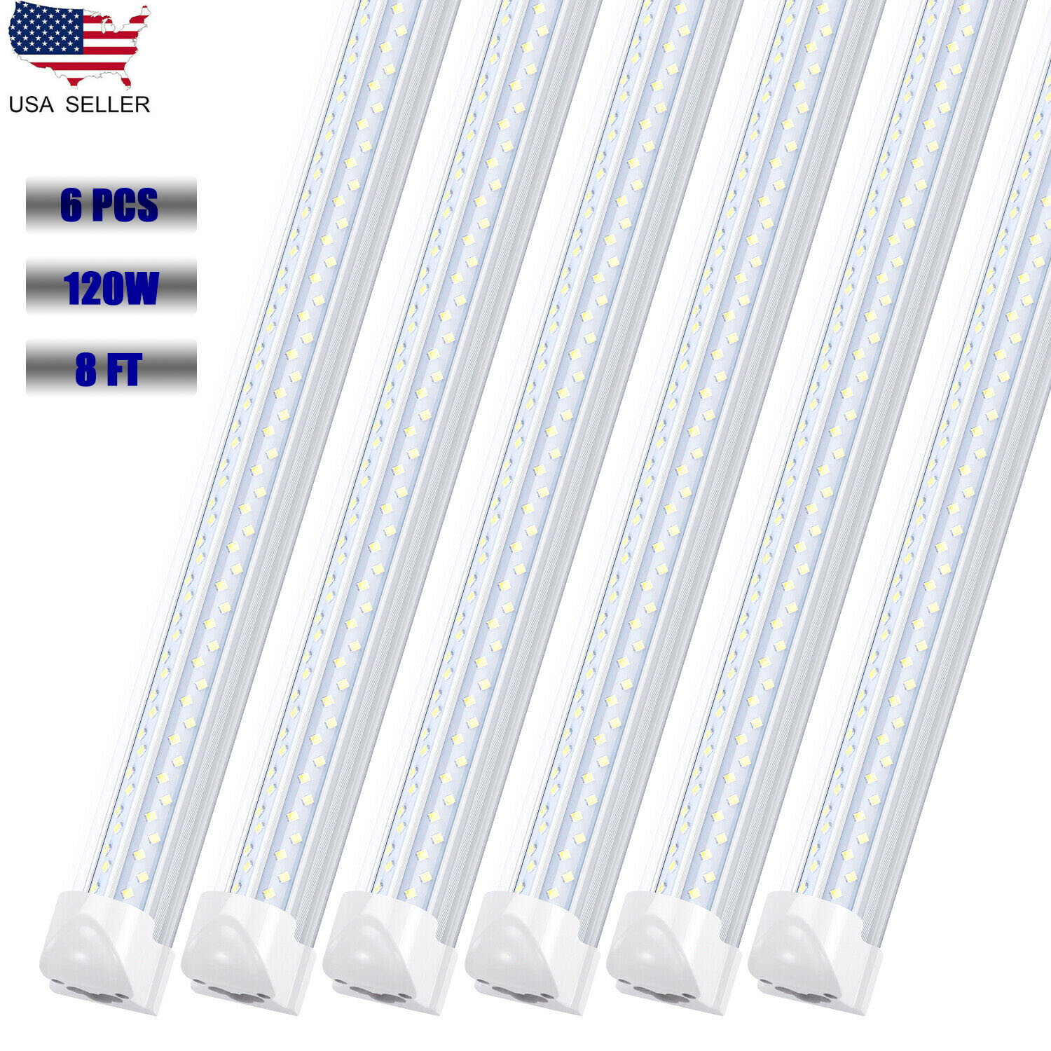 6Pack 8FT 120W LED Tube Light T8 LED Shop Light Fixtures 6000K Garage Bulb Light
