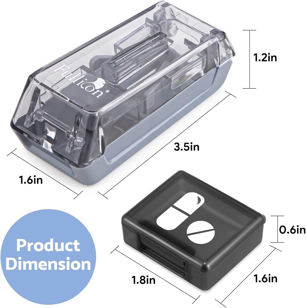 Compact Pill Splitter with Sharp Blade & 2 Large Organizers - Safe & Easy to Use