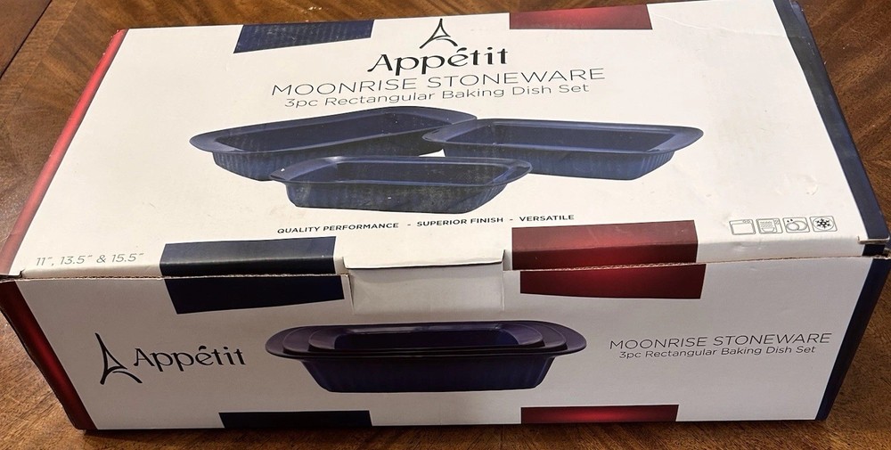 New Appetit Moonrise Stoneware 3-Piece Rectangular Baking Dish Set