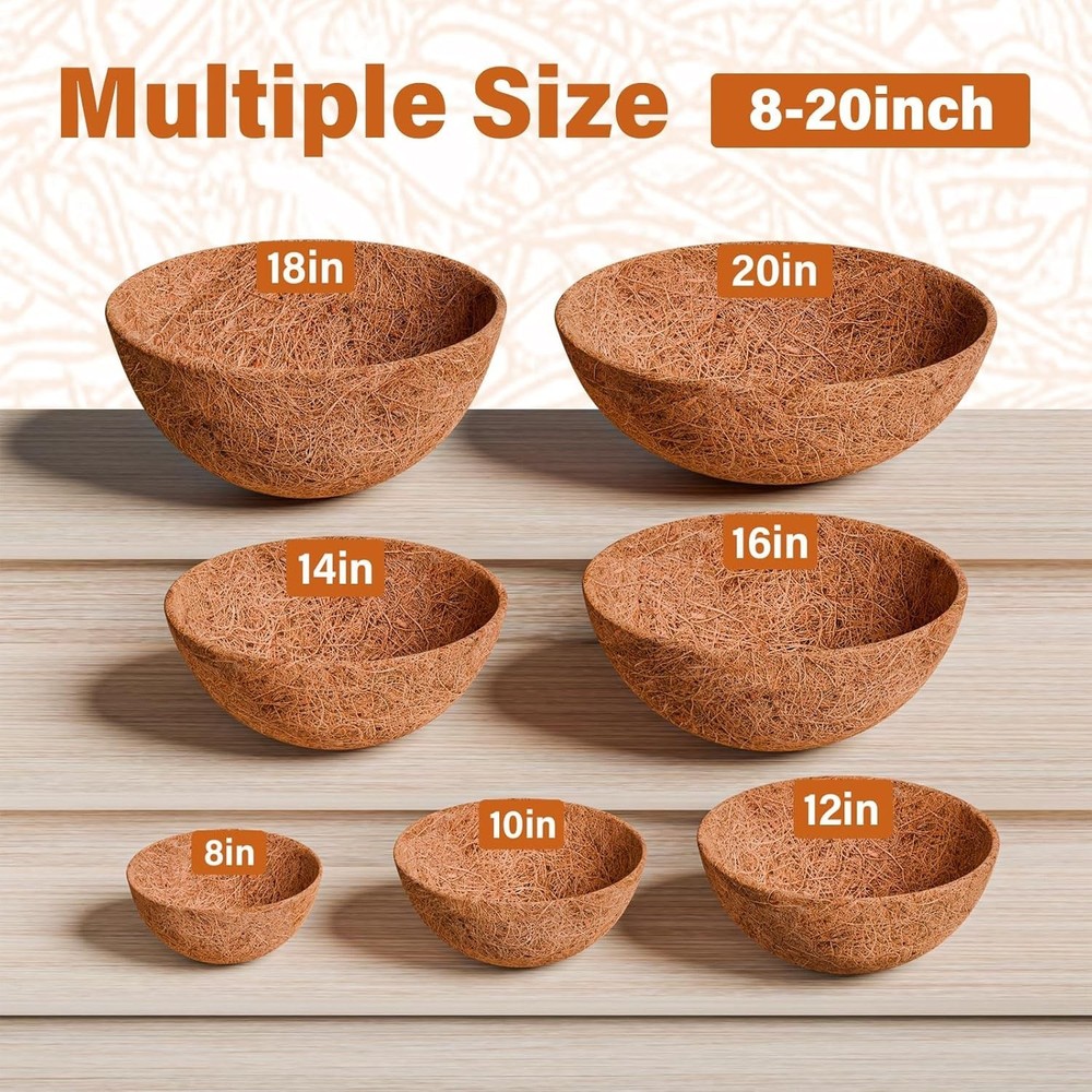 14 Inch Hanging Basket Coco Liners Replacement, Round Coconut Liners for Plan...