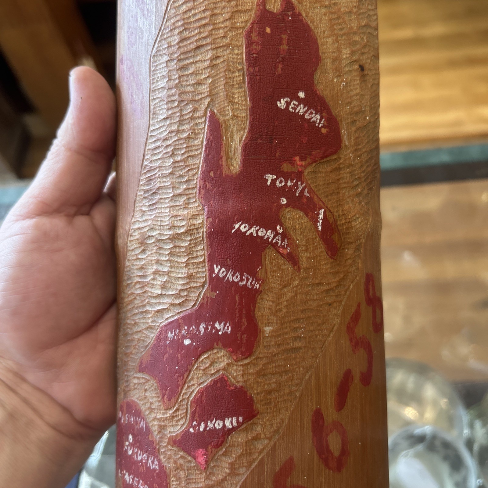 1955-58 KOREAN WAR Handmade Souvenir Map of Japan on Bamboo w/Military Bases