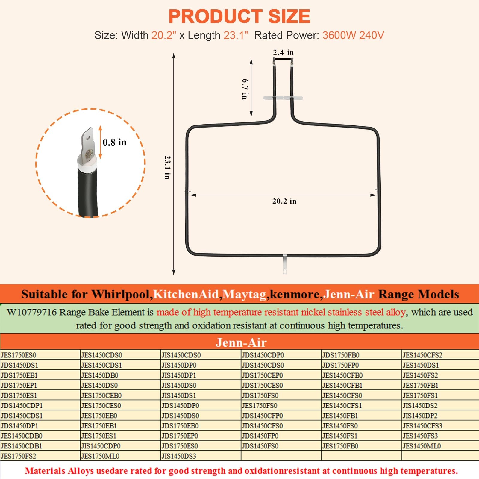 Beaquicy W10779716 Oven Bake Element - Replacement for Whirlpool Kitchen-Aid ...