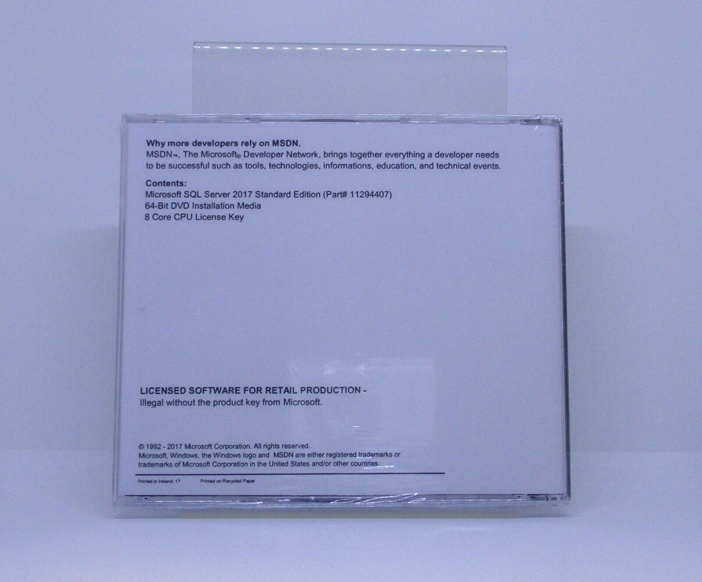 Microsoft SQL Server 2017 Standard with 8 Core License, unlimited User CALs