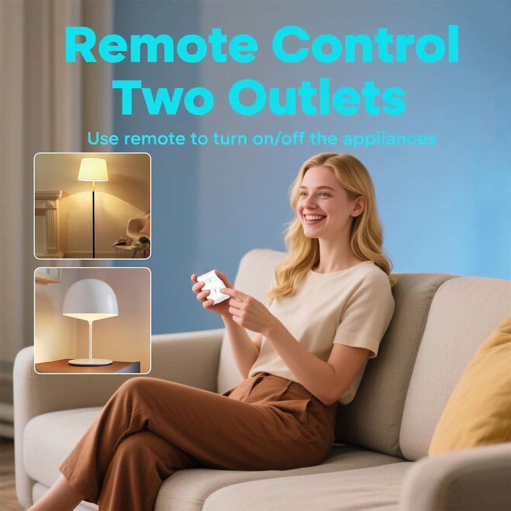2 Pack Mini Wireless Remote Control Outlet Plug Adapter, 10A, 656ft Range