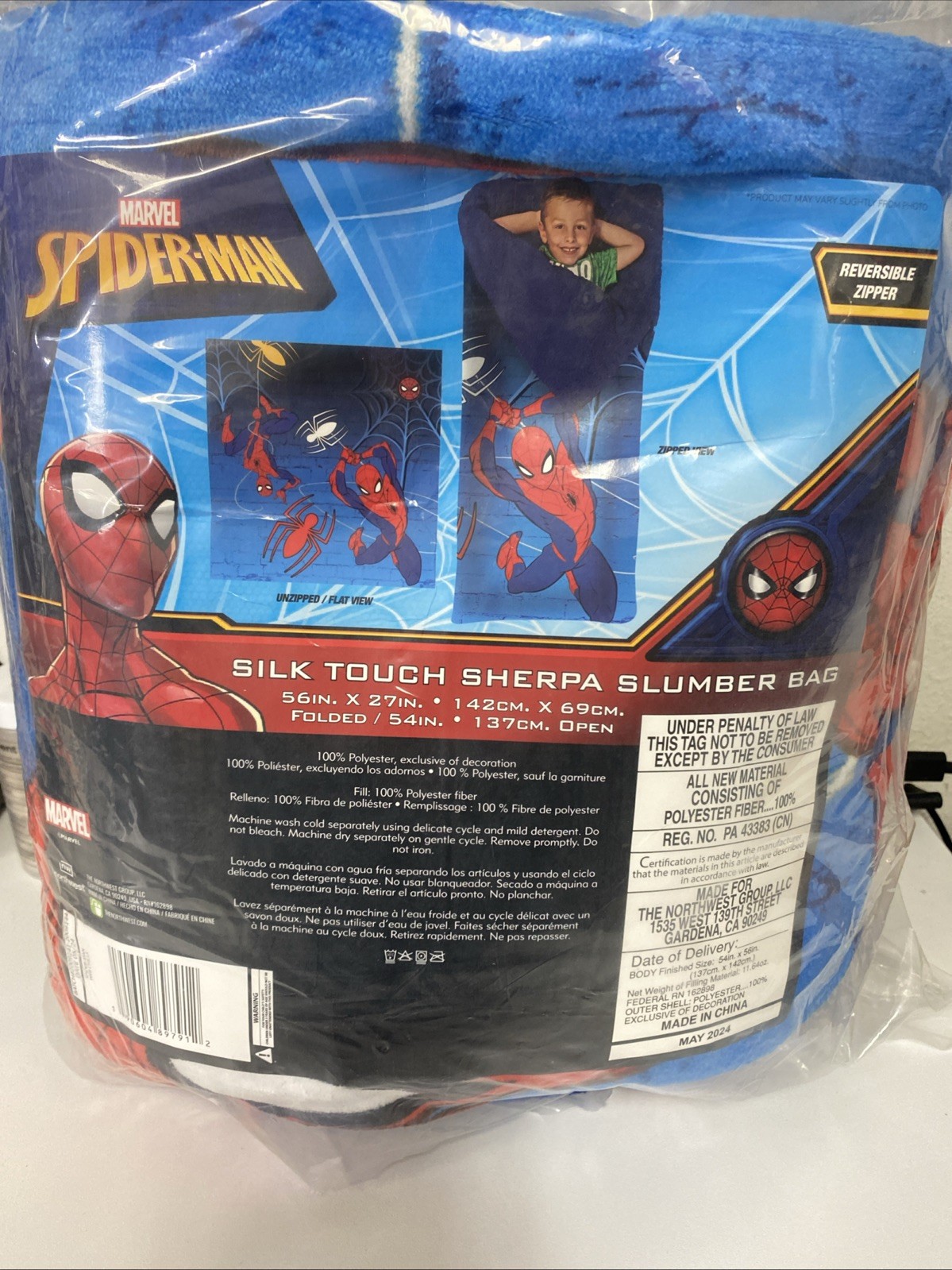 Marvel Spider-man Youth Sleeping Bag/Blanket Size 56” X 27”