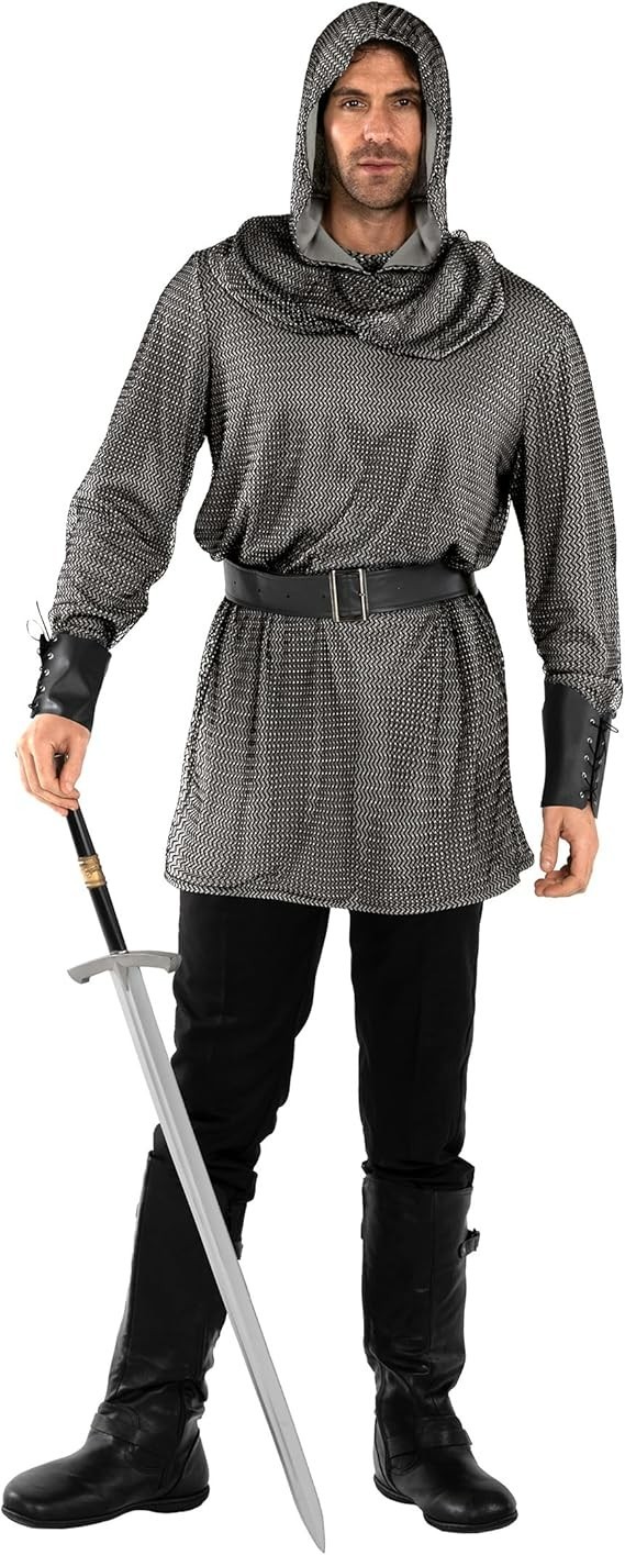 Men`s Medieval Knight Costume Adult Chain Mail Shirt Crusader  M - 3XL Halloween