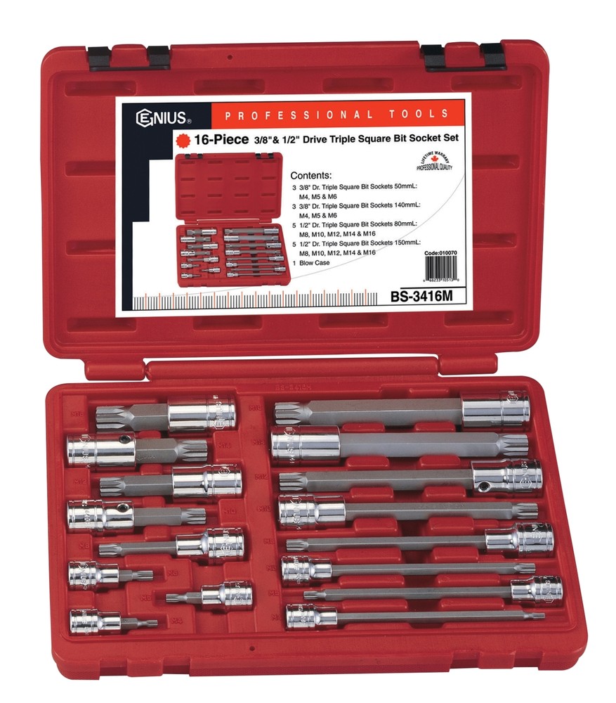 Genius Tools 16 Piece Triple Square Bit Socket Set - BS-3416M