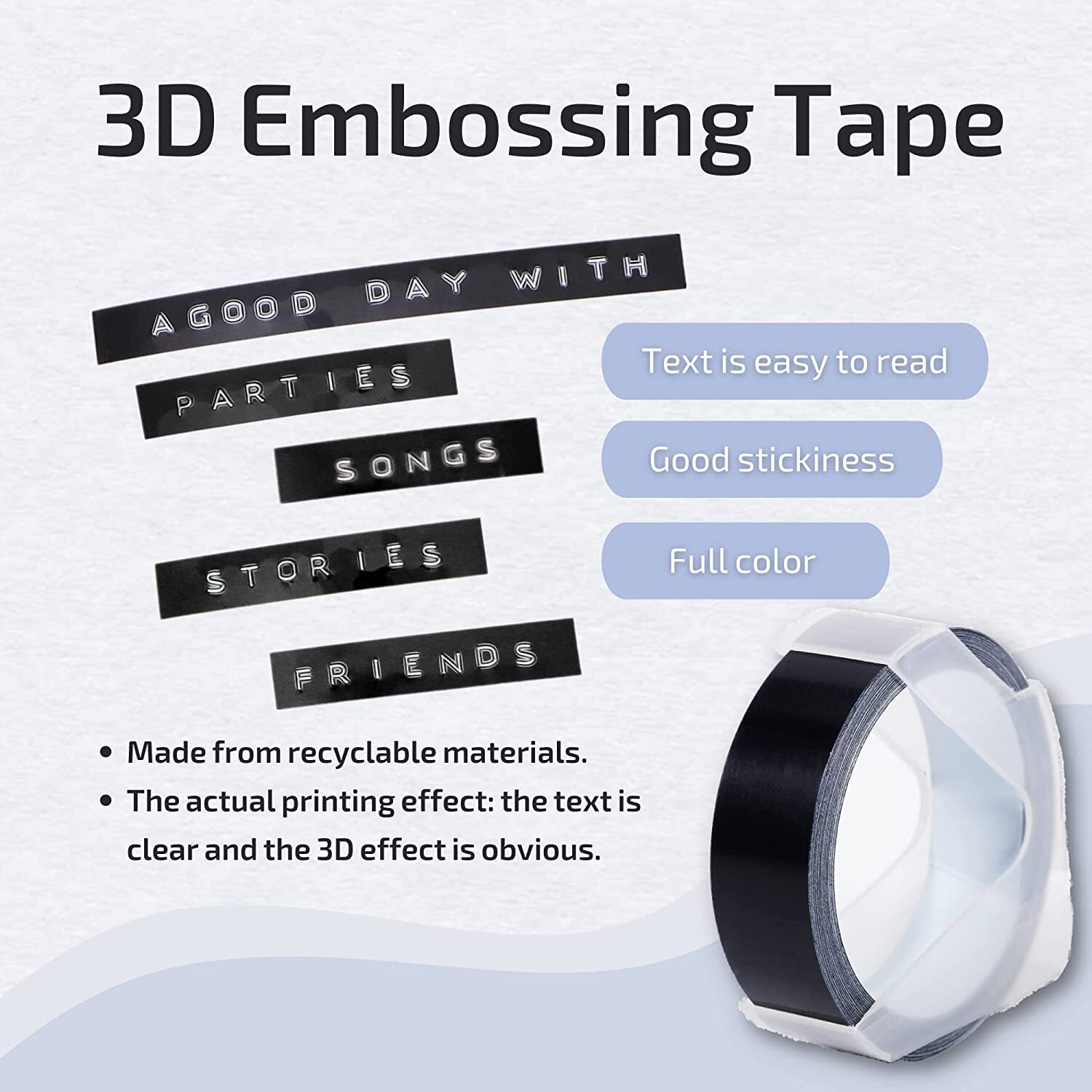 3D Plastic Embossing Label Tape Refill 9mm for DYMO 12965 1610 Motex Label Maker