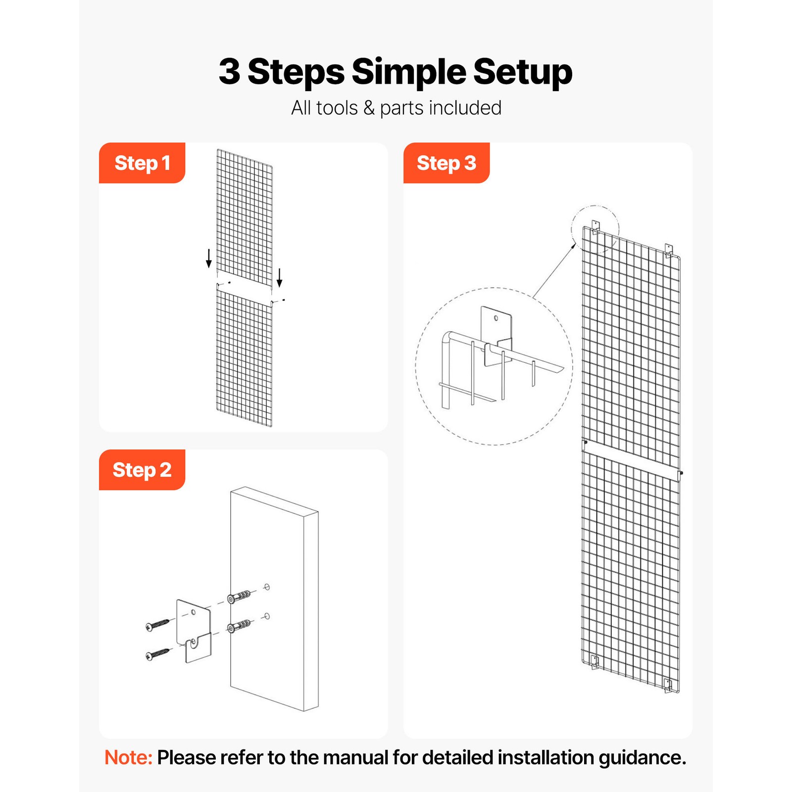 Uimoso Set of 3 Wall Grid Panels 2x6 ft Wire Display Racks in Black Finish