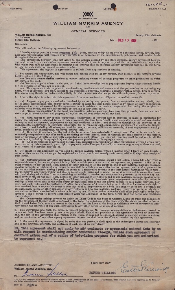 ESTHER WILLIAMS - CONTRACT SIGNED