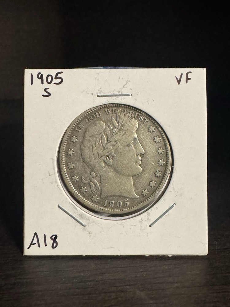 1905 S BARBER SILVER HALF DOLLAR VF
