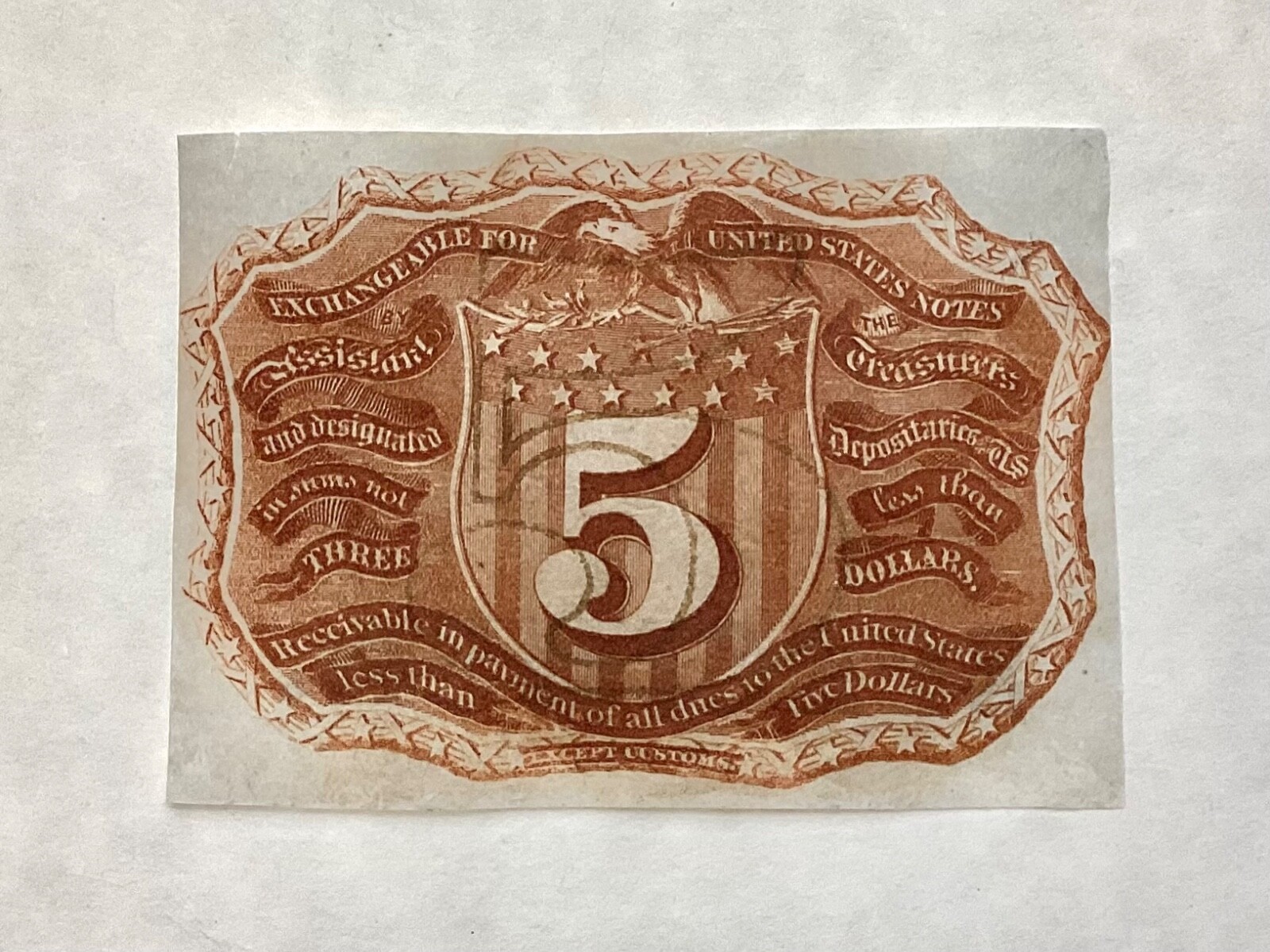 ~ US FRACTIONAL CURRENCY SPECIMEN 5 CENTS - SECOND 2nd ISSUE FR 1232 SP REVERSE