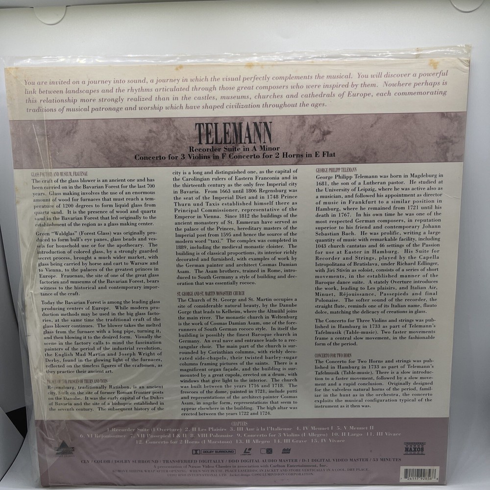 TELEMANN Laserdisc LD CLASSICAL VISUAL MUSIC . 120
