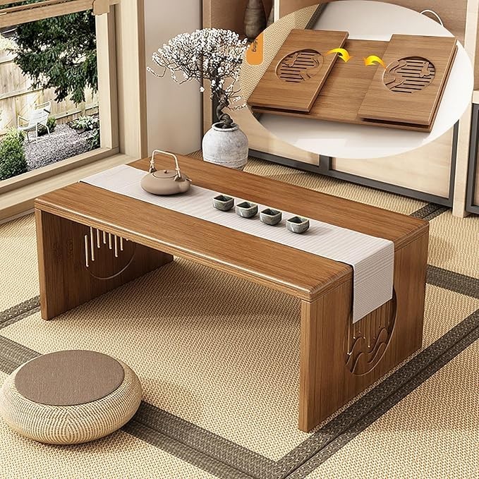Japanese Foldable Floor Table Solid Wood Coffee Table Compact Design
