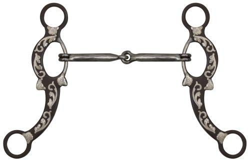Showman 5" Brown Snaffle Bit w/ Engraved Silver Overlays