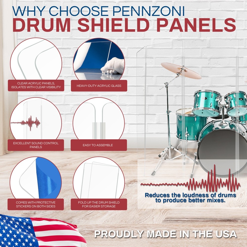 Acrylic Drum Shield DS6L | 6ft Drum Screen with Full-Length Hinges