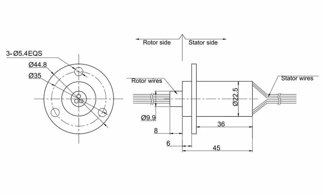 MW1330 Conductive Slip Ring 150RPM 22OD 3-wire 30A Low Noise Low Torque