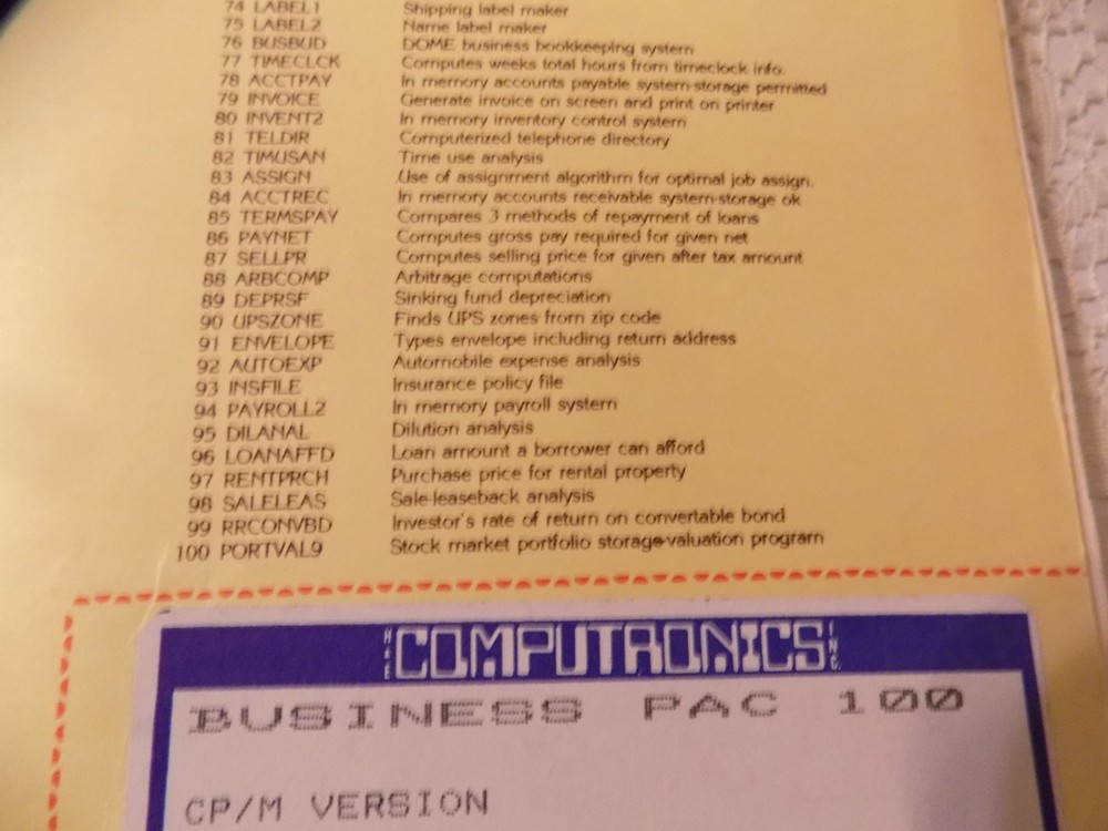 Computronics Business PAC 100 For ATARI 100 Ready to Run Business Programs