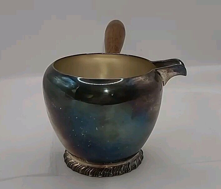 Friedman Silver Co Wood Handled Small Pitcher Gravy Boat Silverplate