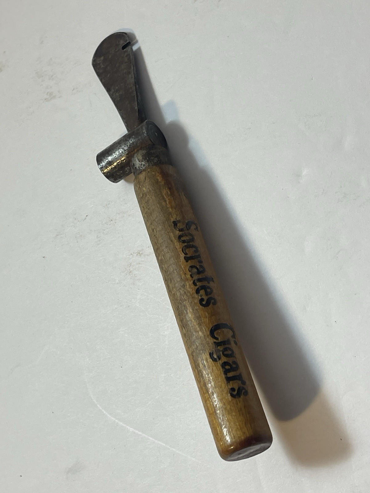 Antique Wood Handle Cigar Box Opener Hammer Tool Advertising SOCRATES CIGARS