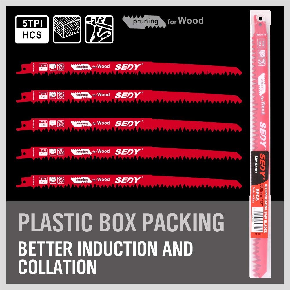 12-Inch Wood Pruning Reciprocating Saw Blades 5TPI for Tree Trimming (5 Pack)