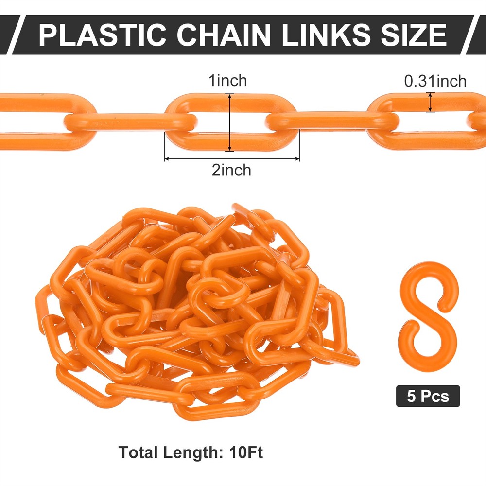 Orange Plastic Chain, 10 ft 8mm Safety Barrier Chain