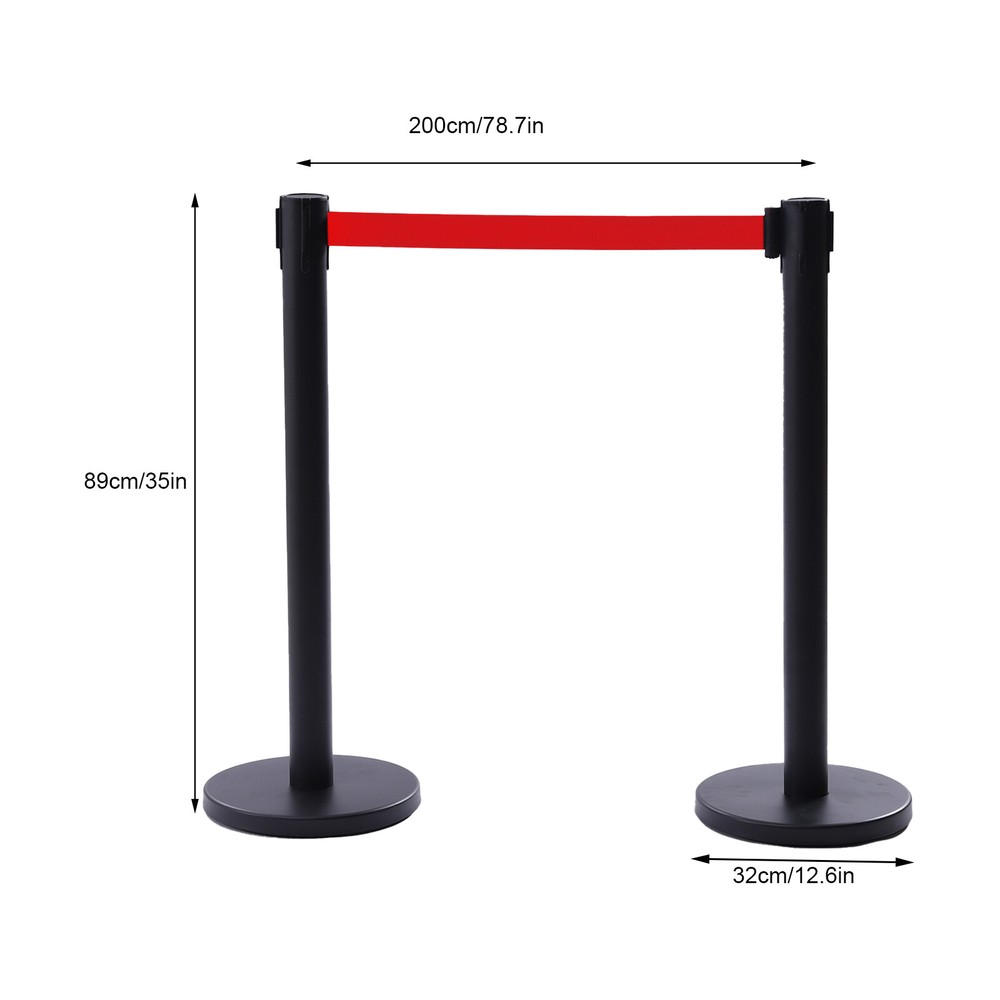 6Pcs Crowd Control Barrier Queue Poles Black Stanchion Posts w/Retractable Belt