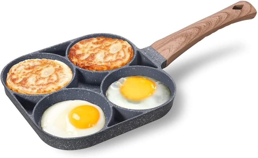 4-Cup Fried Egg Frying Pan Nonstick Pancake Pans with wooden handle