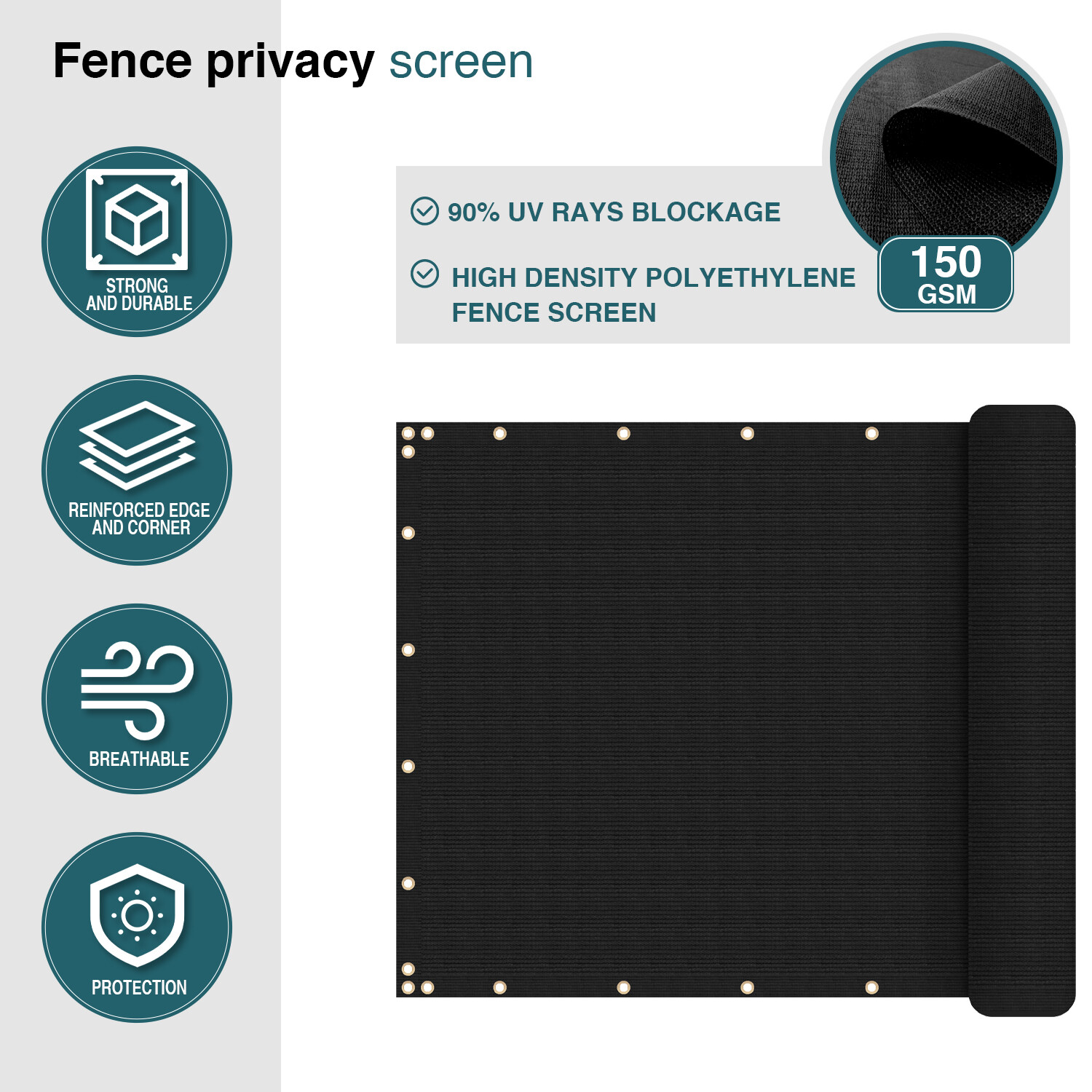4' 5' 6' 8' Windscreen Privacy Fence Screen Shade Cover Mesh Tarp Garden-Black