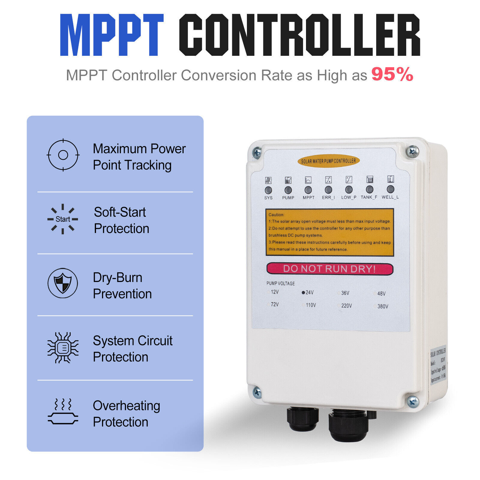 3" DC 24V Solar Water Pump Deep Well Pump Submersible Bore MPPT Controller Kit