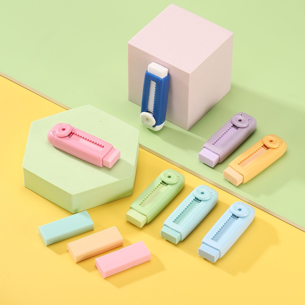 8 Pack Erasers, Pencil Erasers Large Eraser Push Pull Cute Soft, Blue