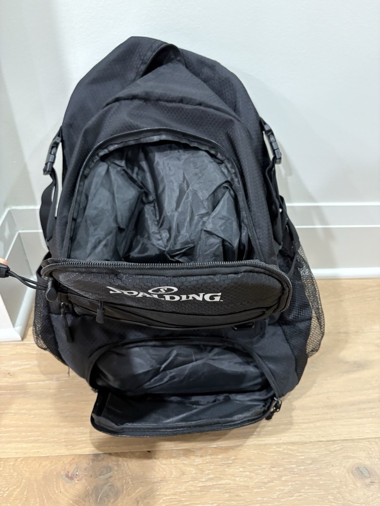Spalding Black Baseball Softball Backpack Bat Compartment Shoe Mesh Pockets