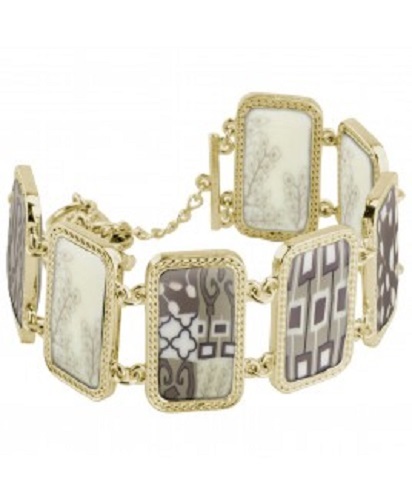 NEW JILZARA Handmade SQUARE Inlay Clay LATTE BROWN REVERSIBLE TOGGLE Bracelet