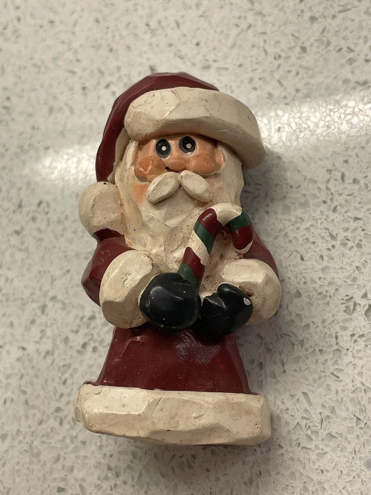 Vtg Clay Santa Claus With Candy Cane Santa Lapel Pin Signed