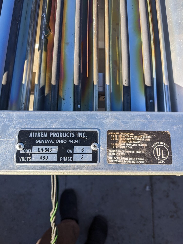 Aitken Products Inc. OH-643 6KW Overhead Heater 480 Volt 3 Phase USED